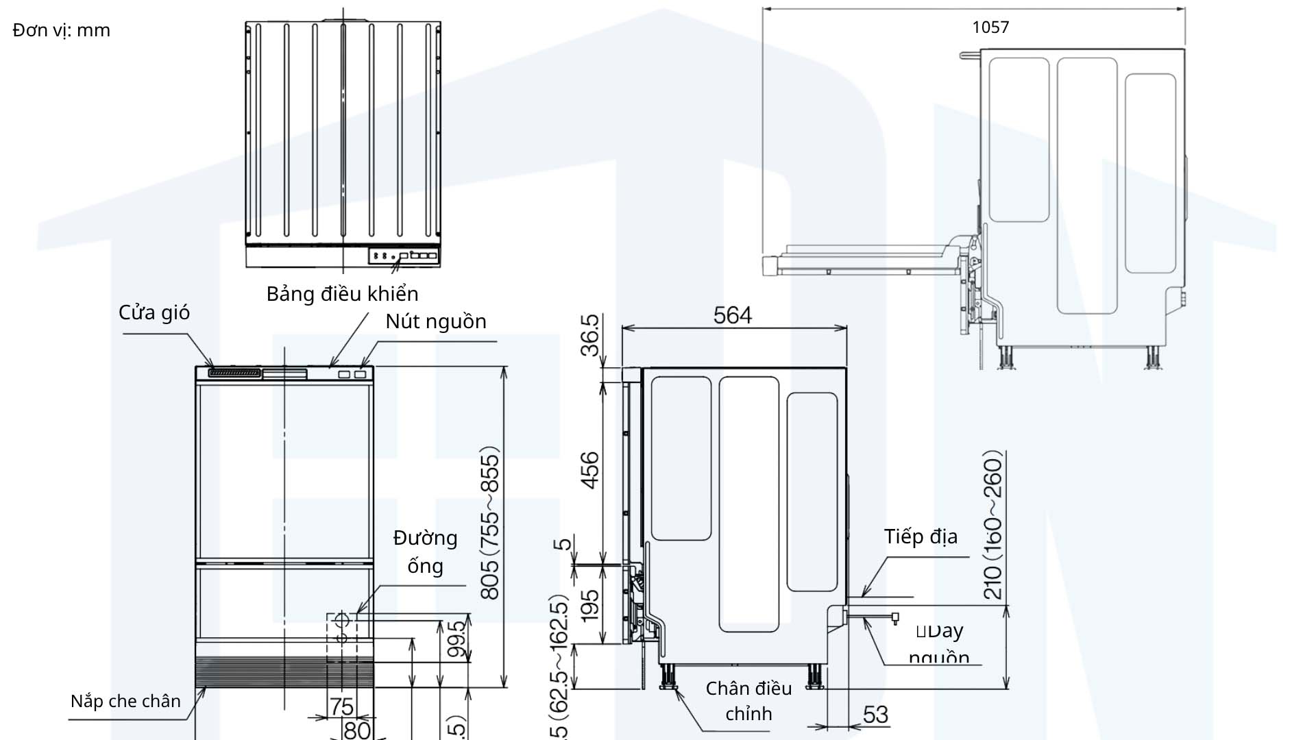 Máy rửa bát Rinnai RSW-F403C Ban-ve-kich-thuoc-May-rua-bat-Rinnai-RSW-F403C